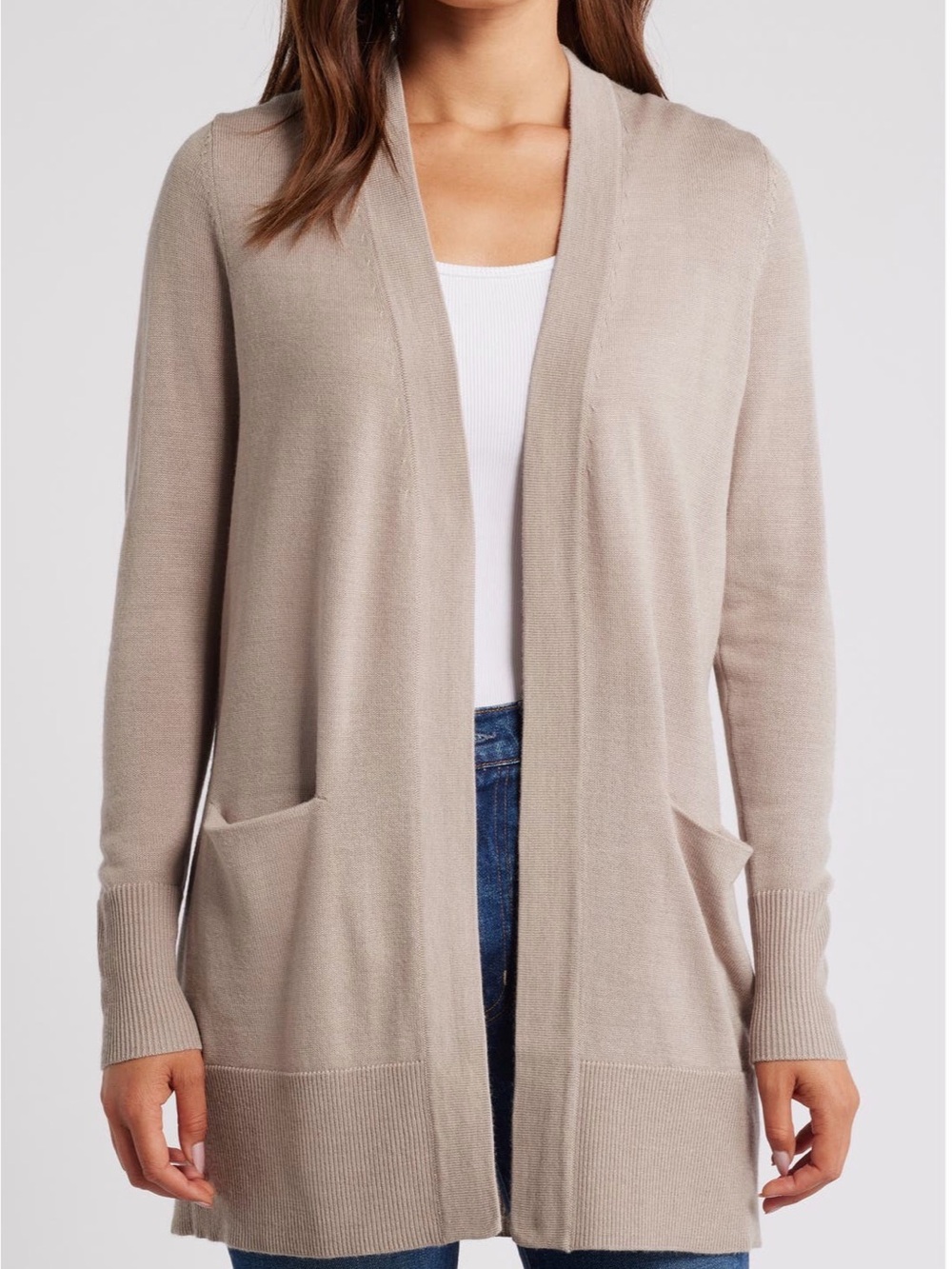 Caslon Everyday Open Front Cardigan Beige Oatmeal Light Heather XL